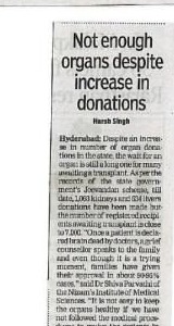 Times of India · Hyderabad clipping: Not enough organs despite increase in donations
